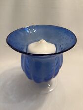  Blue Glass Hurricane Pedestal Candle Holder With White Candle NEW 🌺 6”H  x 6”W picture