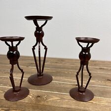 Brutalist Gothic Metal with Round Glass Sphere Candle Holder Set Of 3 picture