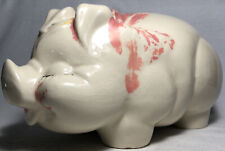 13”x6.5”x6.5” Vintage Antique 1900’s Ceramic Hand Painted Pig Piggy Bank Beige picture