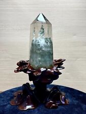 1.61lb Natural green Phantom Ghost Quartz Crystal Point Tower Healing+stand picture