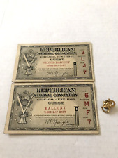 REPUBLICAN NATIONAL CONVENTION CHICAGO IL JUNE 1944 TICKET STUBS LOT OF 2 & PIN picture