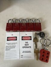 American Lock LOTO RED 1100 Lot of 5 Red Locks, 7 Safety Tag, 2 Lock Out Hasps picture
