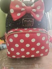Disney Parks Loungefly Minnie Mouse Bow With Black Sequins Mini Backpack  picture