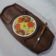 Vintage Gail Craft Wooden Cheese Board Quality Woodenware Retro 70’s Floral picture