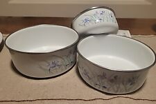 3 Vintage Purple And Blue Iris Garden Metal Enamelware Nesting Bowls picture