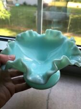 Vintage Fenton Jade Green Milk Glass Bowl (Candy Dish - Compote Bowl) picture