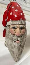 Signed Hand Carved Large Wood Santa Head Christmas Ornament picture