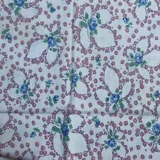 Vintage Feed Sack Fabric Large Blue Small Pink Flowers On Cream  29 x 36” picture