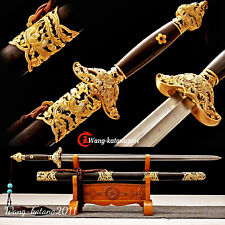 Exquisite Chinese Sword Damascus Steel Double Edge Dragon Phoenix Jian Ebony picture