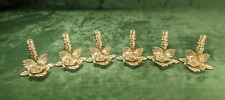Vintage Silver Tone Metal Rose Design Napkin Ring Holders Set of 6 picture