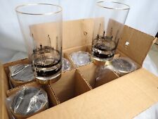 8 Black Gold Oil Derrick Highball Drink Glasses Vintage and still in the box picture