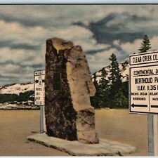 1941 Summit of Berthoud Pass CO Continental Divide Signs US Hwy 40 Linen CT A198 picture