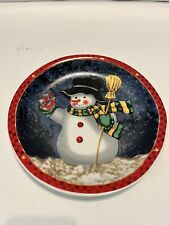 VINTAGE RED RIM SNOW MAN DECORATIVE CHRISTMAS PLATE HOLIDAY PLATE picture