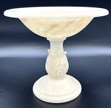 Italian White Alabaster Marble Vintage Pedestal Compote 8 Inches Tall picture