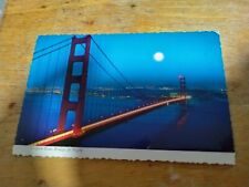 Vintage Golden Gate Bridge at Night Linen Postcard San Fransisco California  picture
