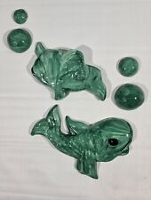Vtg Ceramic Fish Koi Bubbles Wall Plaque Bathroom Decor Green MCM picture