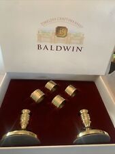 New  Baldwin Brass Candlesticks 2 & 4 Napkin Rings  Boxed Never Used picture