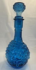 Vintage 70s Imperial Blue Glass Decanter Grape Pattern W/ Stopper Empty picture