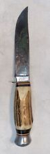 Vintage RARE SOLINGEN GERMANY 486 Stag Horn KNIFE Etched w/ Buck Deer picture