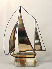 Vintage 1970s CURTIS JERE Brass Sail Boats Ships Sculpture Marble MCM picture