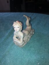 Vintage Lusterware Iridescent Nude Mermaid Ceramic Figurine Reclined 1940's picture