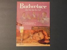 1958 BUDWEISER BEER Pretty Woman Smoking Enjoys Music vintage art print ad picture