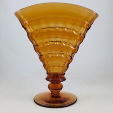 VINTAGE Amber Glass FAN Vase Thumbprint Thumbnail Design - Lovely 7¾