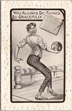 Vintage 1911 BOWLING Sports Comic Postcard 
