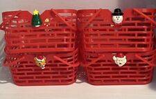 4 Vintage Christmas Plastic Tote Baskets Hartin Teddy Bear Santa Tree Snowman picture