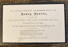 1879 Mourning Card - Henry Norris, Died Aged 30, Croston picture