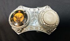 VTG Double Coin Belt Buckle Silver Paisley 4.25X2.75