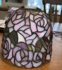 VTG Large Tiffany Style Stained Glass Lamp Shade Pink&Blue Roses picture