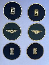 Rare Vintage Rolls Royce & Bentley Leather coaster set Of 6 Gold Black Green picture