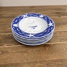 Muirfield SEA SHORE White Blue Rim Soup Bowl Poland Masuda Table Art  Set Of 6 picture