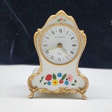 Bucherer W. Germany Wind-up Musical Alarm Clock White Floral Plastic VTG UV Glow picture