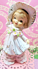 Vtg PINK Bloomer Girl With Sun Bonnet Hat PINK Daisy DRESS VANITY Dresser VASE picture
