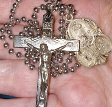 3p Lot: Sterling 3-Way Vtg St Medal + Large Silver Filled Crucifix Pendant+chain picture