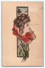 1909 Pretty Woman In Flower Hand Painted Art Milwaukee Wisconsin WI Postcard picture