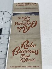 Vintage Matchbook Cover  Rube Burrows Food & Spirits  Birmingham, AL  gmg Foxing picture