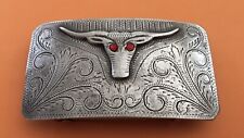 Rare Sterling Silver México Old Western Antique Ruby Red Eyed Steer Belt Buckle picture