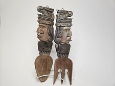 Honduras Tiki Tribal Art Wooden Hand Carved Fork & Spoon 13” Vintage Wall Decor picture