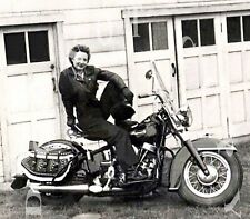 ANTIQUE REPRO 8X10 PHOTO PRETTY WOMAN ON HER HARLEY DAVIDSON MOTORCYCLE # 10 picture