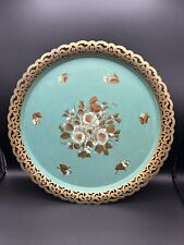 Vintage Nashco Products Signed Hand Painted Round Tray Gold Trimmed 14 Inch picture