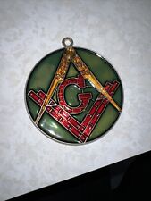 Vintage Freemason Masonic Symbol Stained Glass Suncatcher Ornament 3.75 inch picture