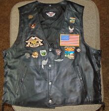 Vintage Harley Davidson Owners Group Leather Vest  Patches & 11 Pins XXL Awesome picture