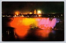 Niagara Falls NY American Falls Illuminated At Night Lit Up Vintage Postcard UNP picture
