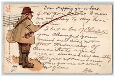 1905 Boy Fishing I am Dropping You A Line Write Away Winnipeg Canada Postcard picture