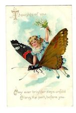Early 1900's Tucks Birthday Postcard, Fantasy Girl Riding a Butterfly picture
