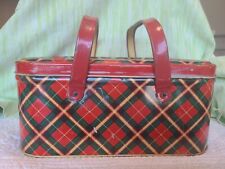 Vintage Red & Green Plaid Picnic Basket Bread Tin picture