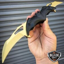 DARK KNIGHT SPRING ASSISTED DUAL BLADE BATMAN TACTICAL FOLDING KNIFE GOLD NEW picture